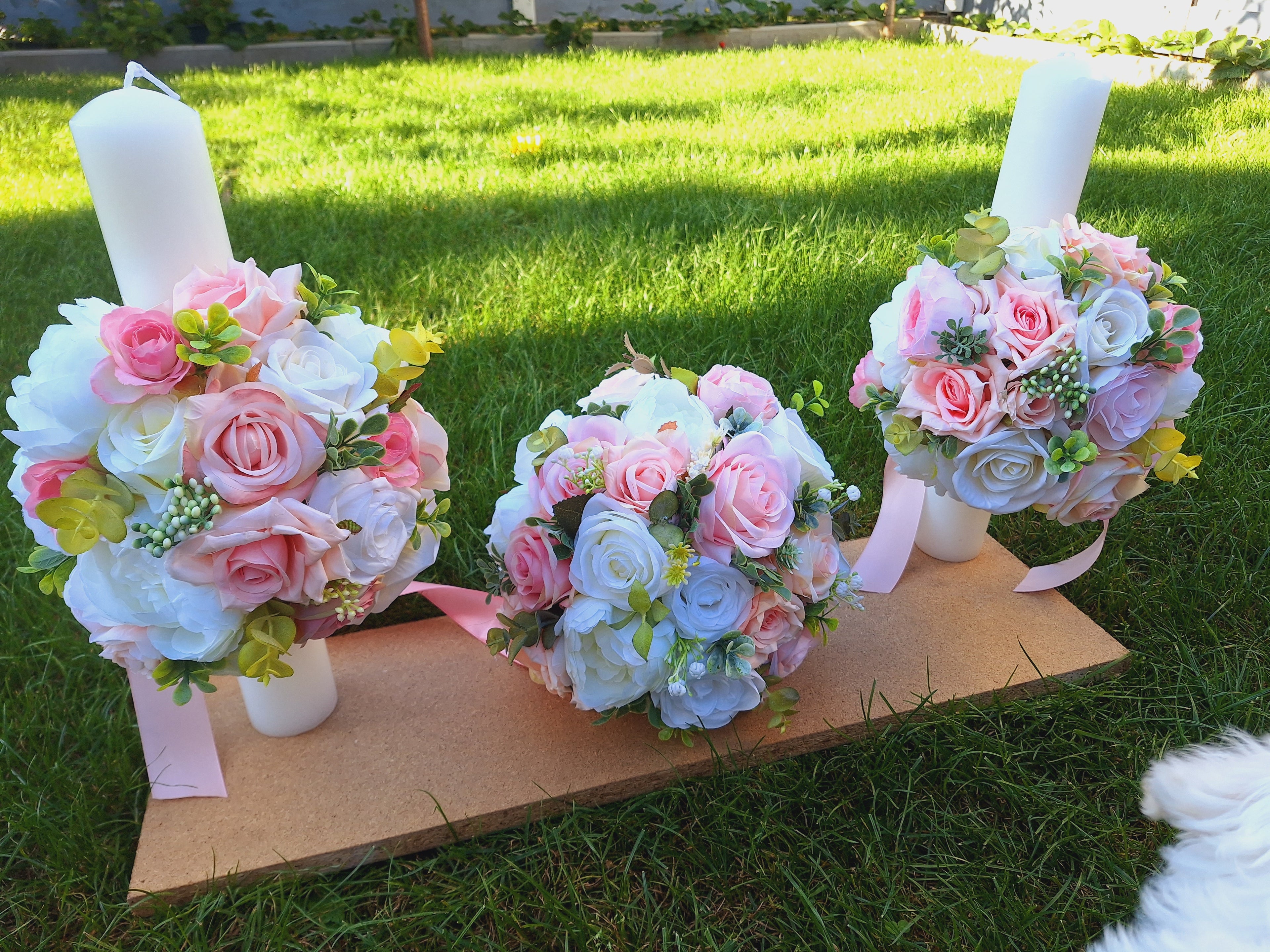 Set lumânări și Buchet mătase