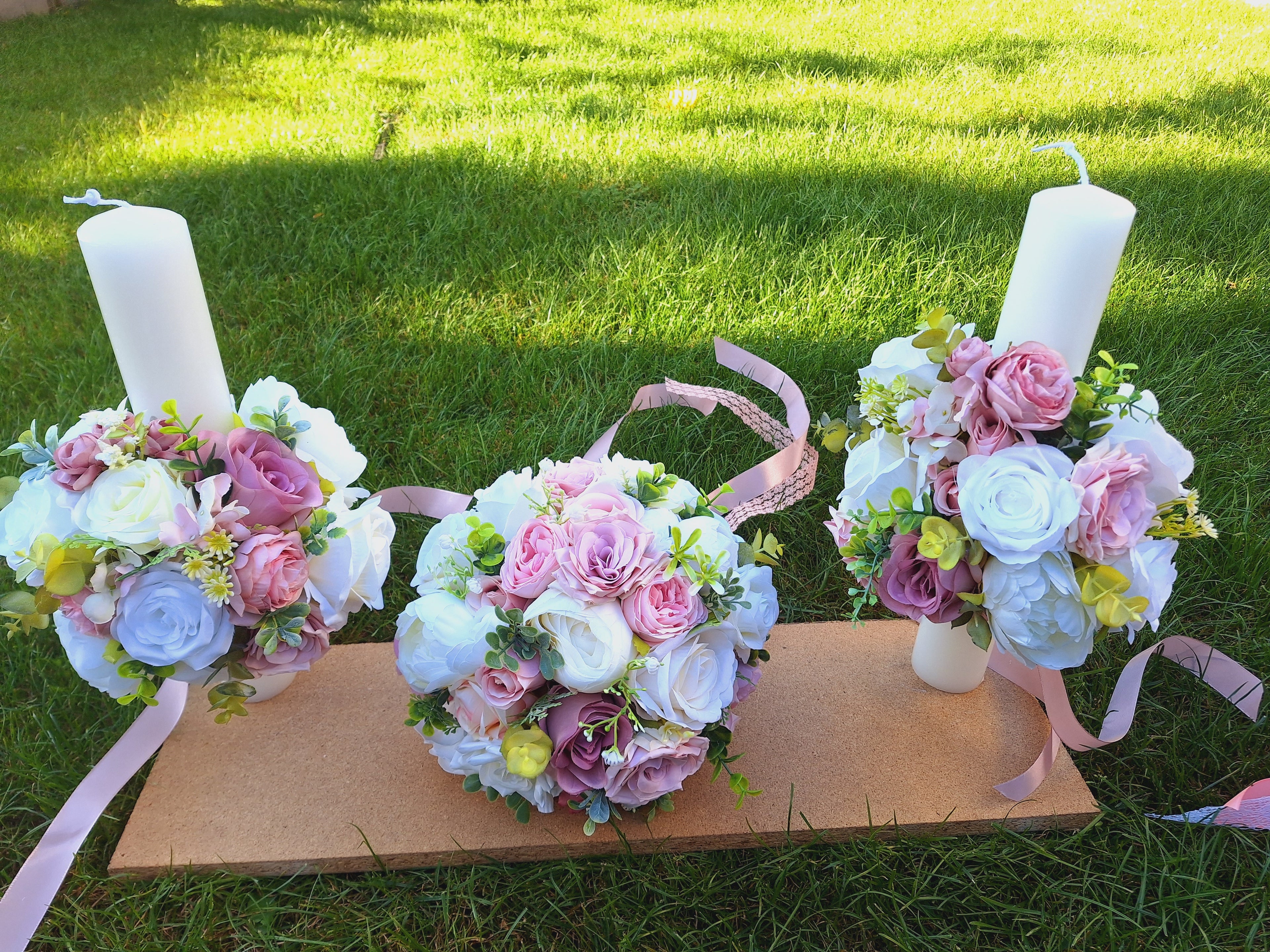 Set lumânări și Buchet mătase