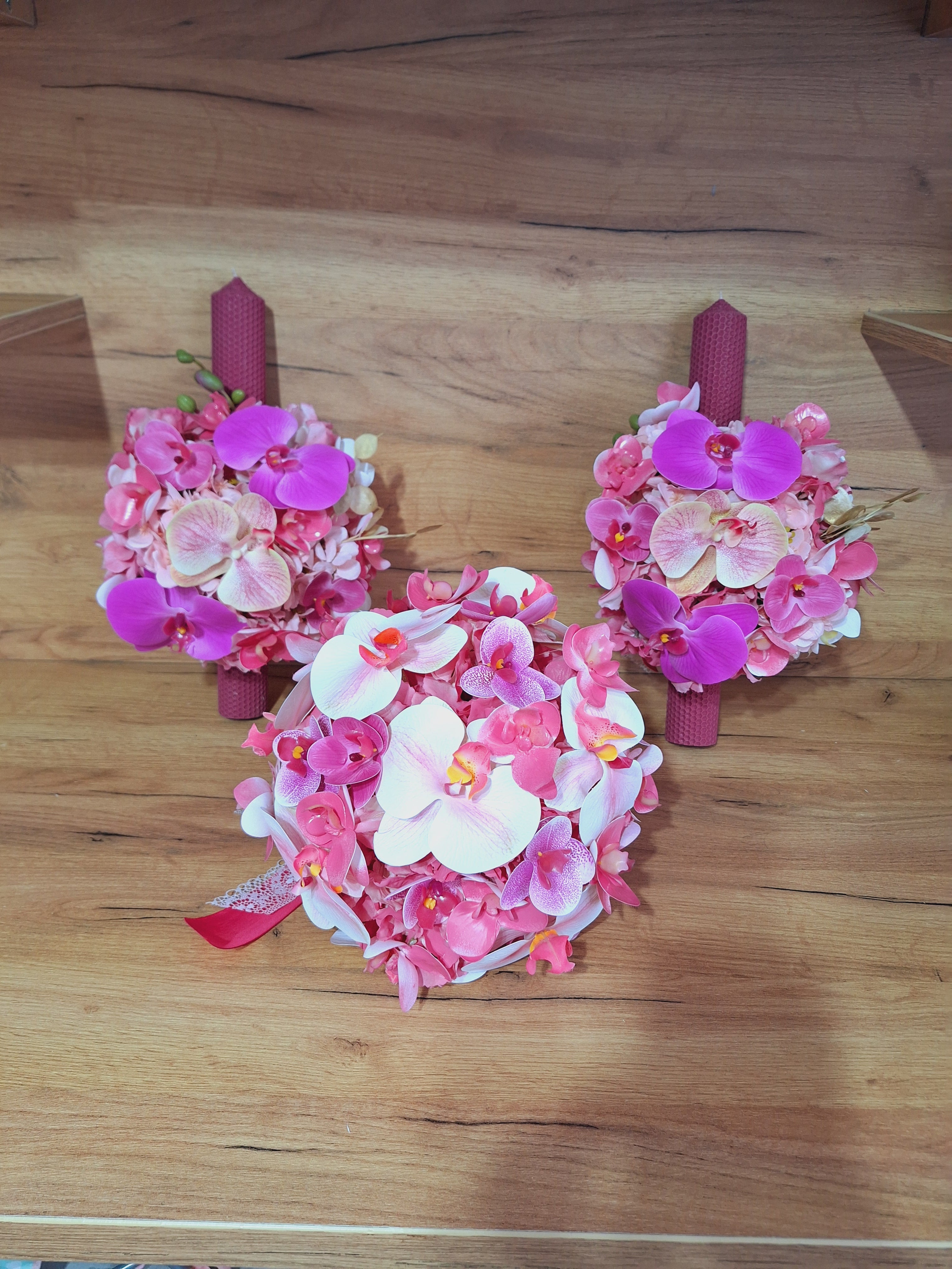 Set lumânări și Buchet mătase