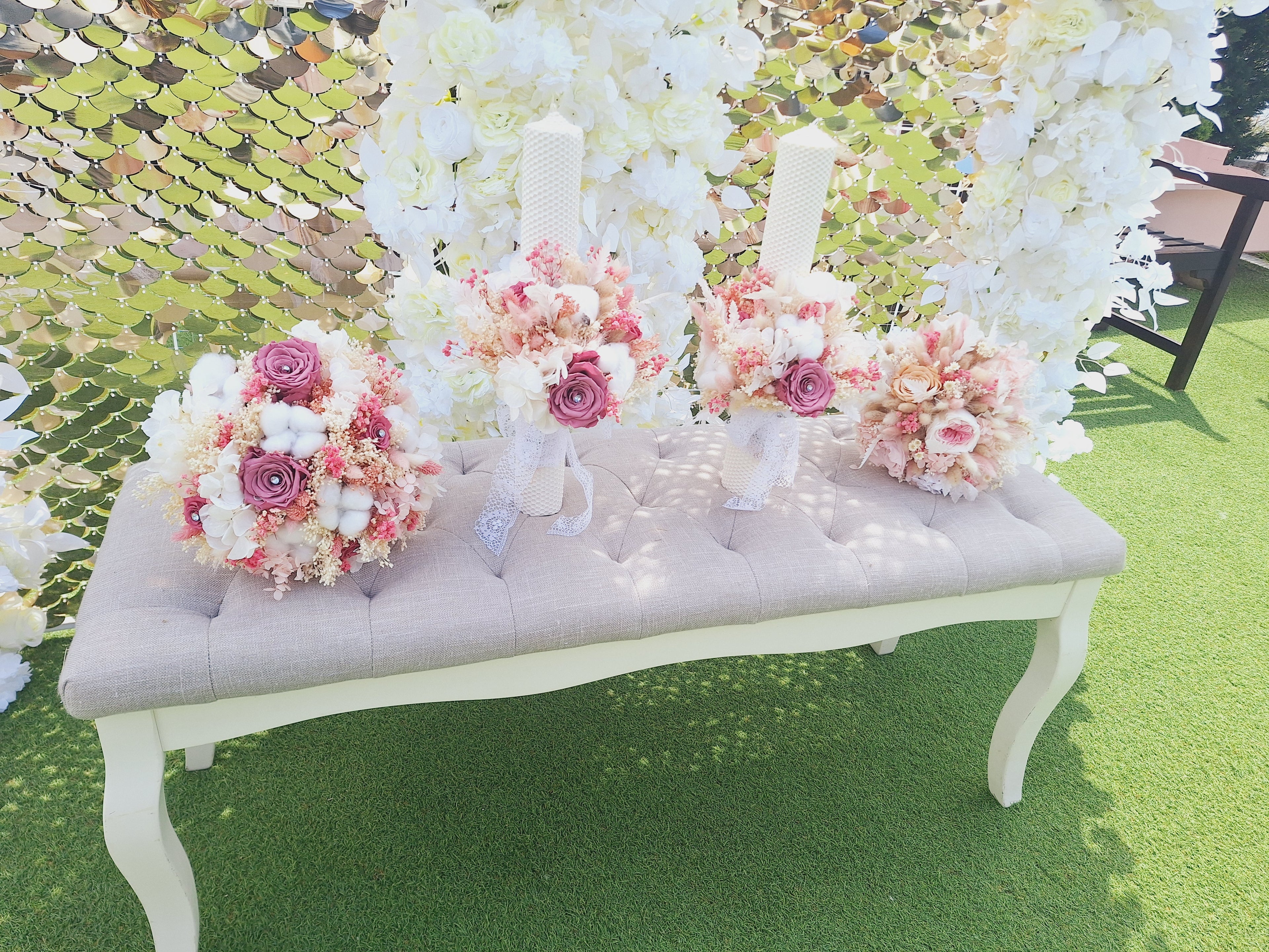 Set lumânări și Buchet flori uscate și criogenate