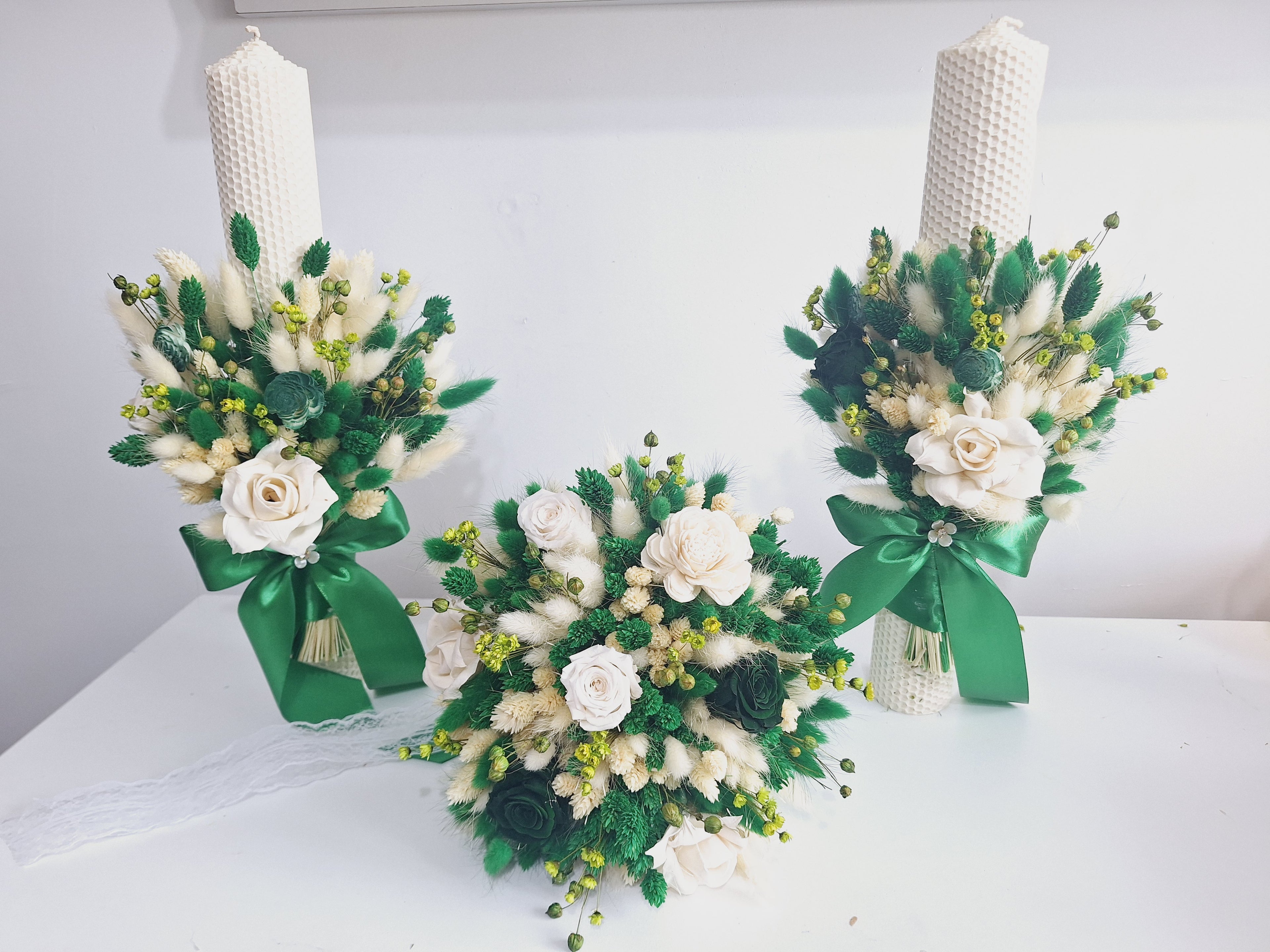 Set lumânări și Buchet flori uscate și criogenate