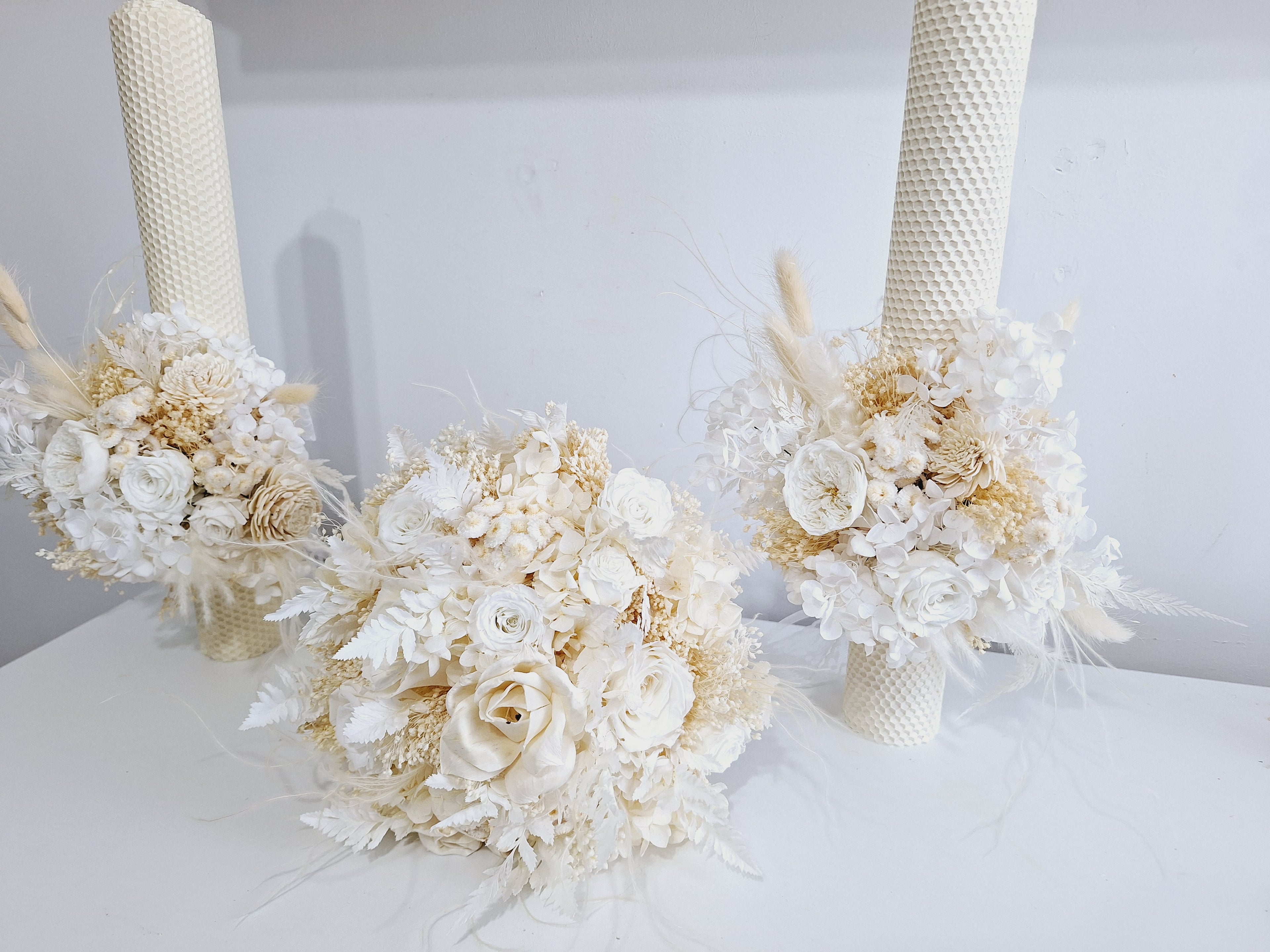 Set lumânări și Buchet flori uscate și criogenate