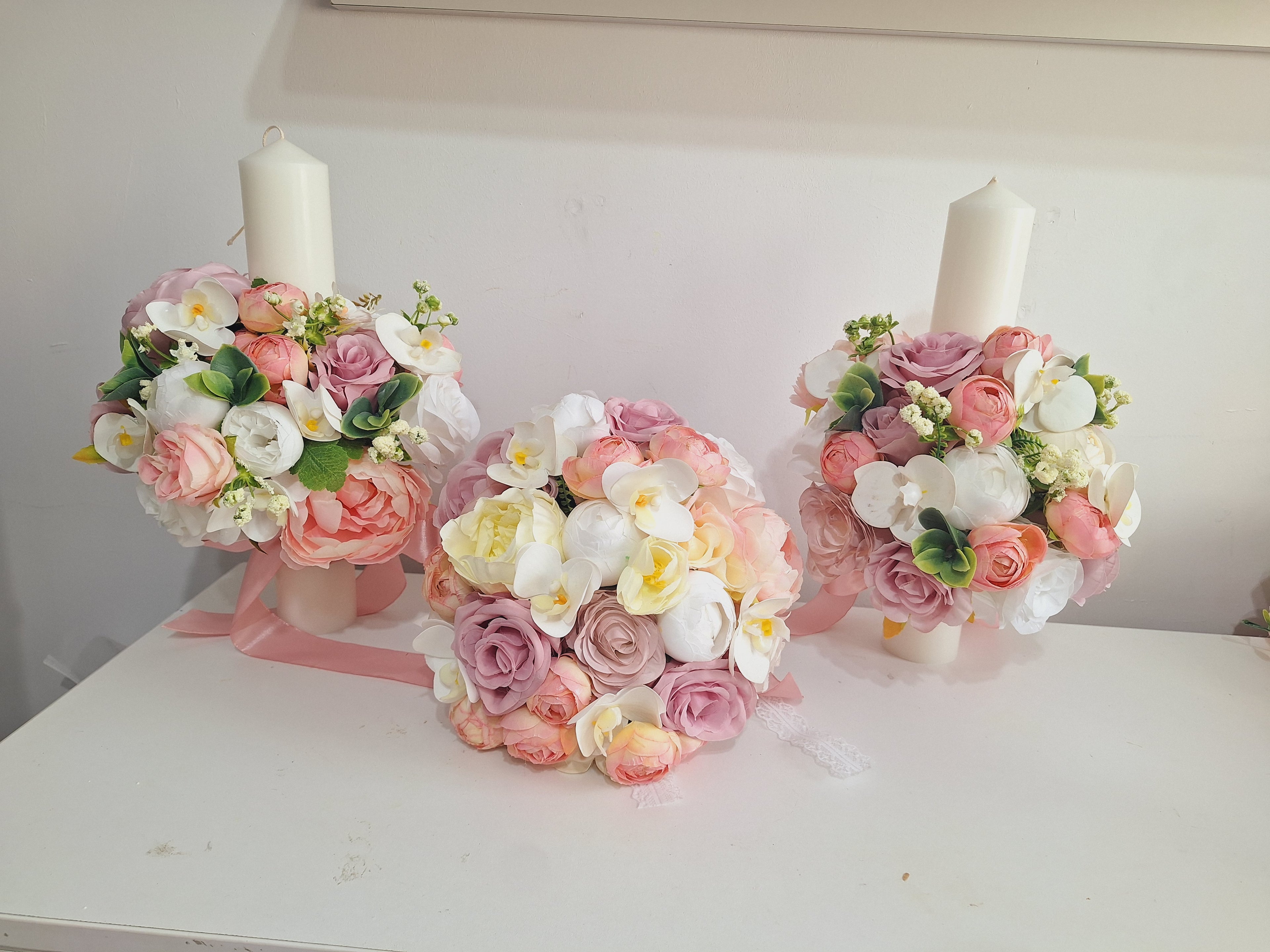 Set lumânări și Buchet mătase