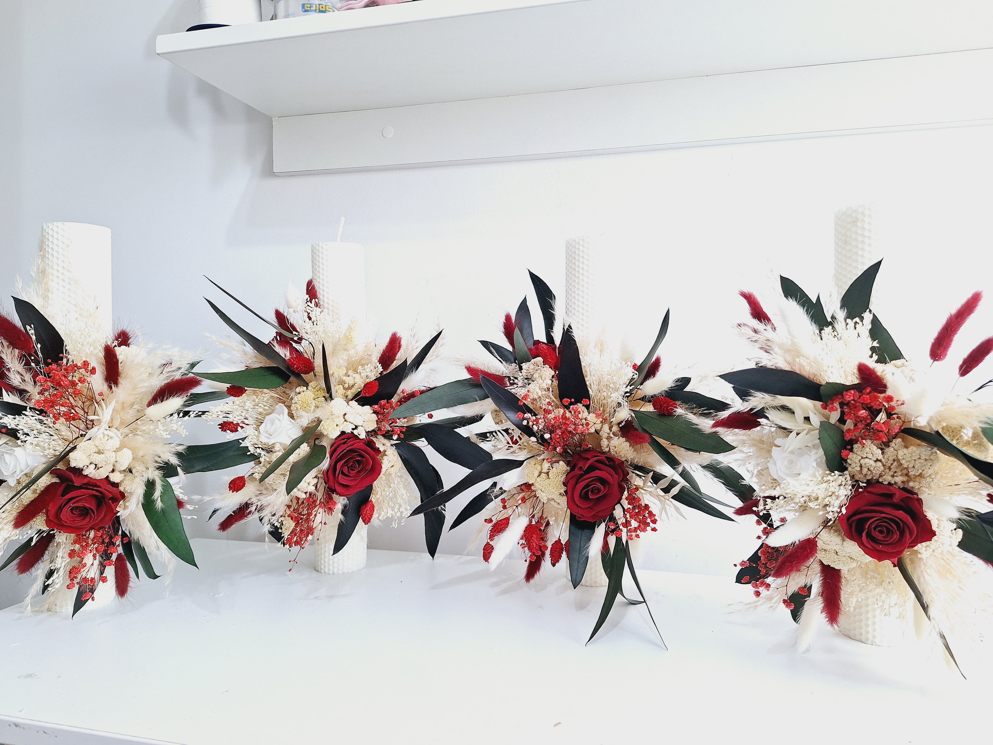 Set lumânări și Buchet flori uscate și criogenate