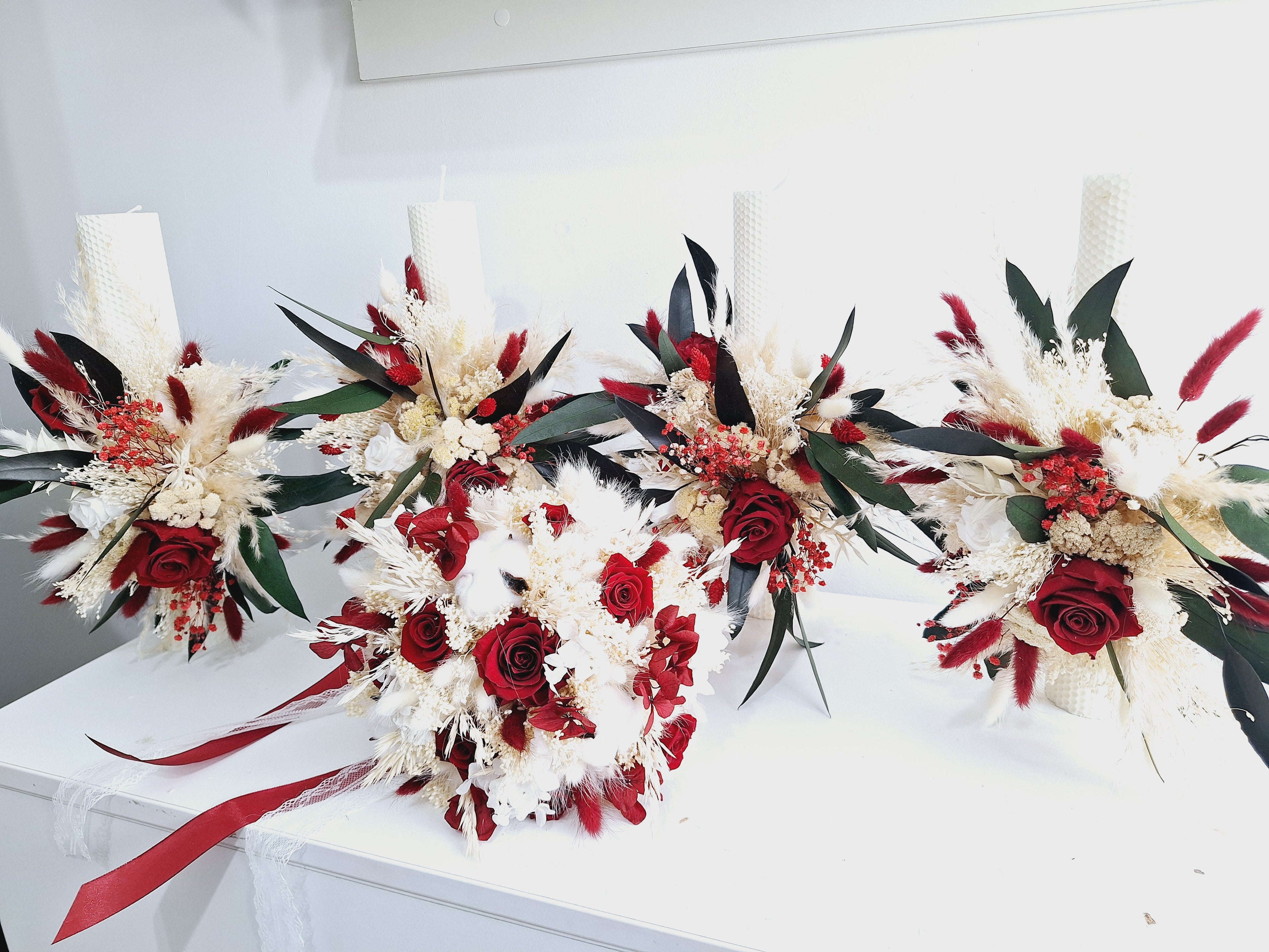 Set lumânări și Buchet flori uscate și criogenate