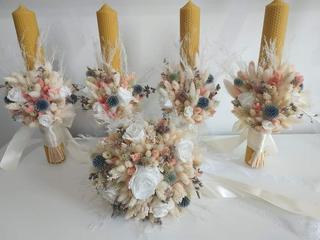 Set 2 lumânări și Buchet flori uscate Și criogenate