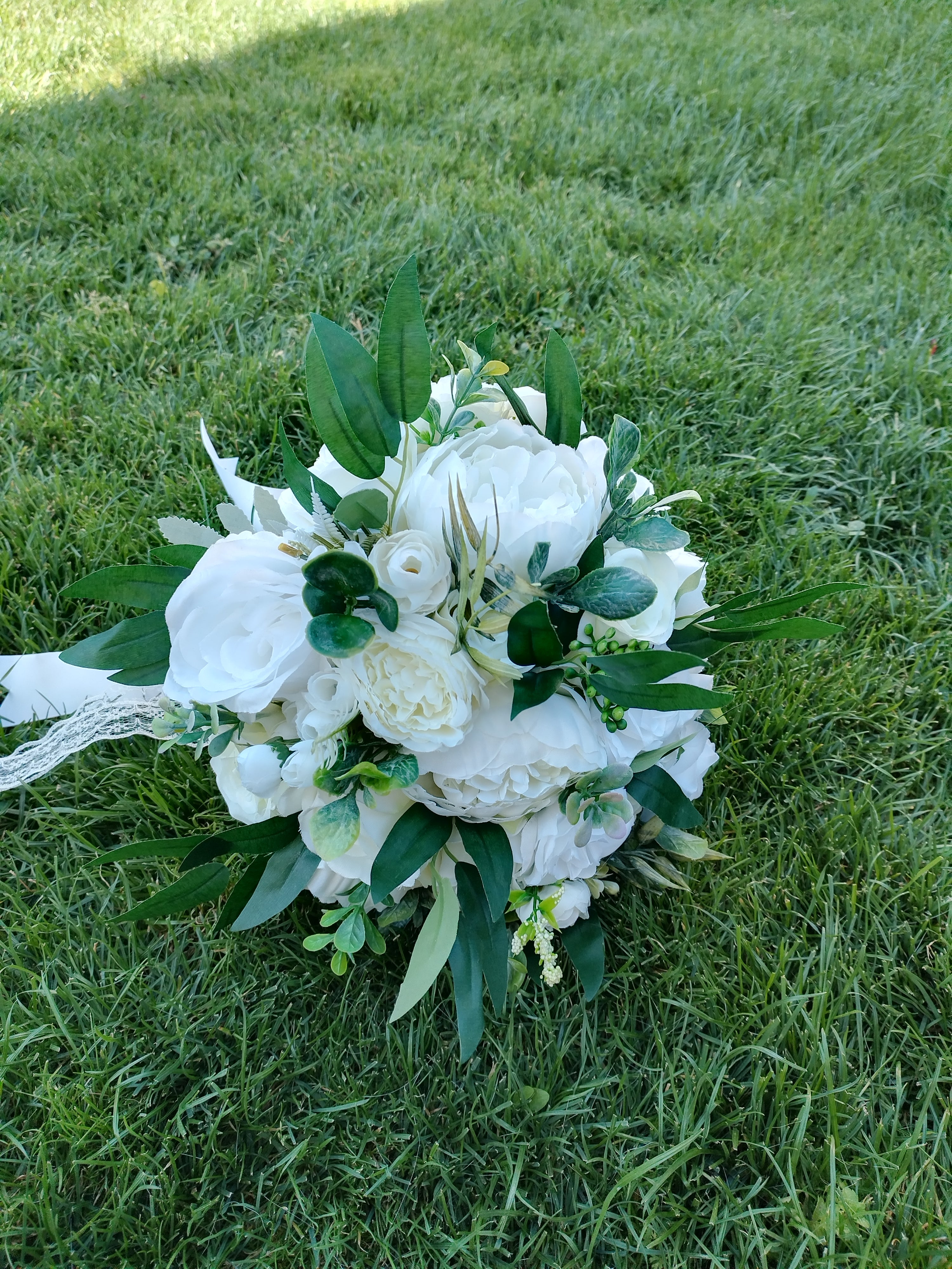 Buchet flori mătase Alb verde