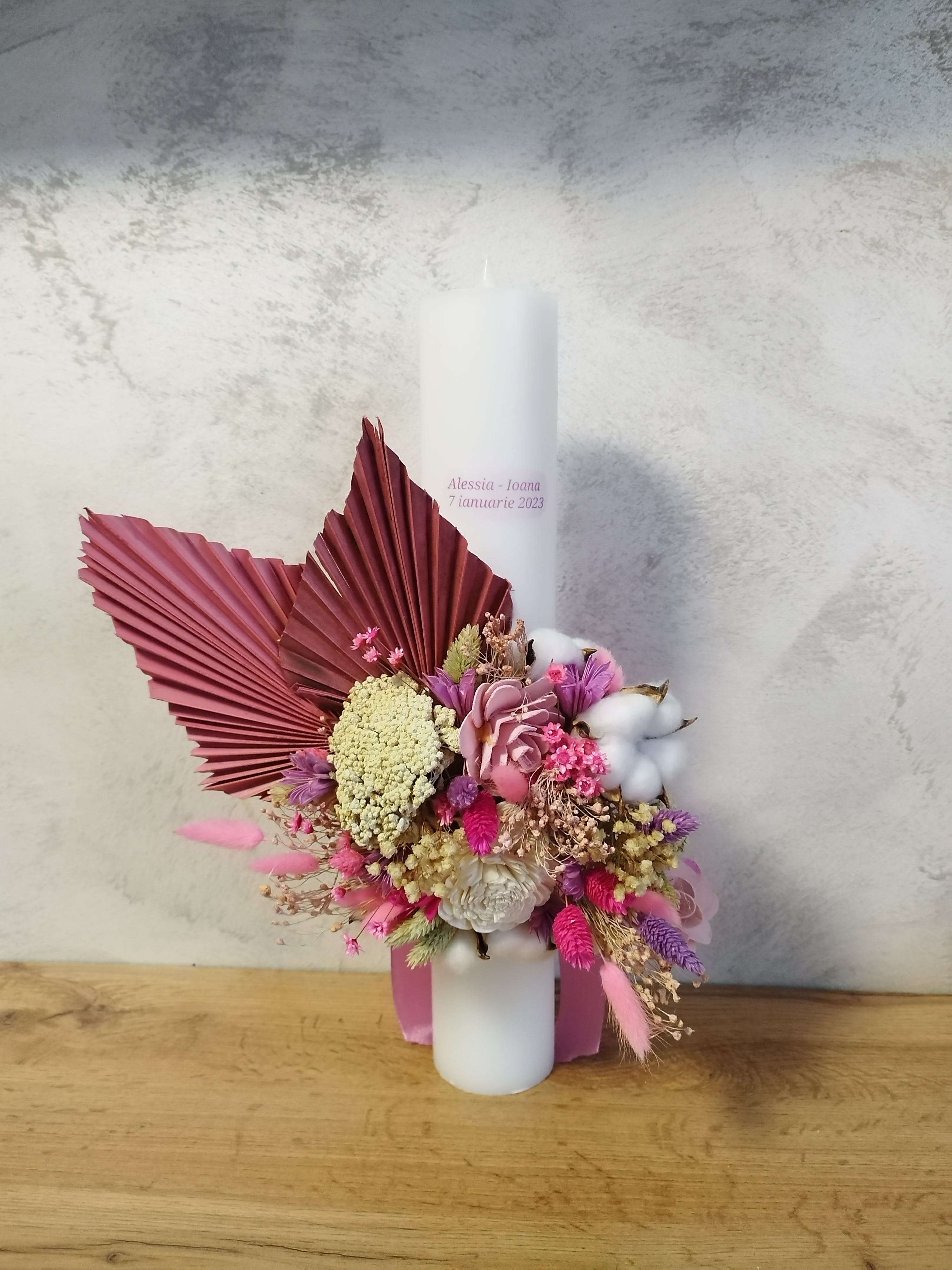 Lumânare botez flori uscate