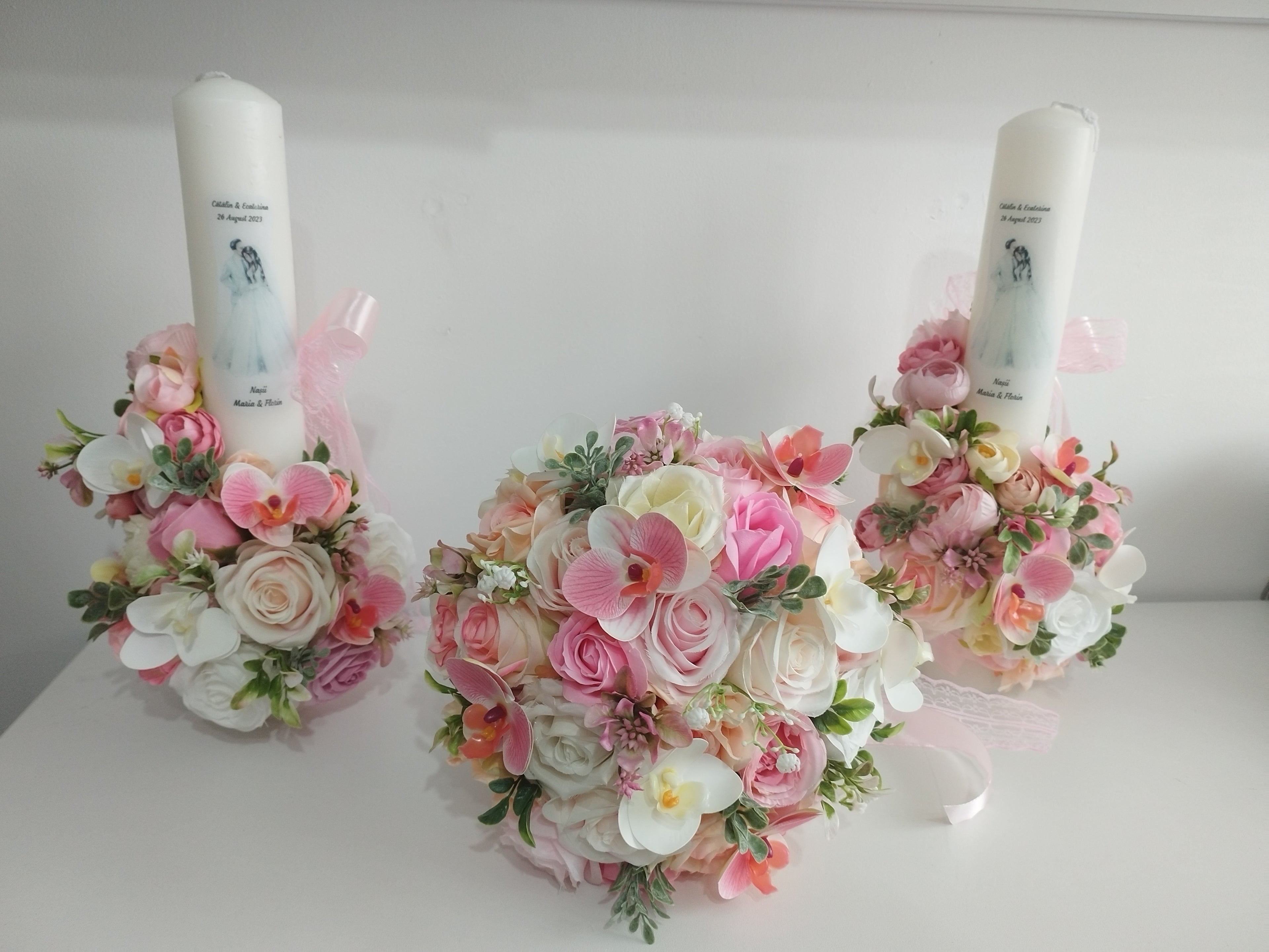 Set lumânări și Buchet mătase