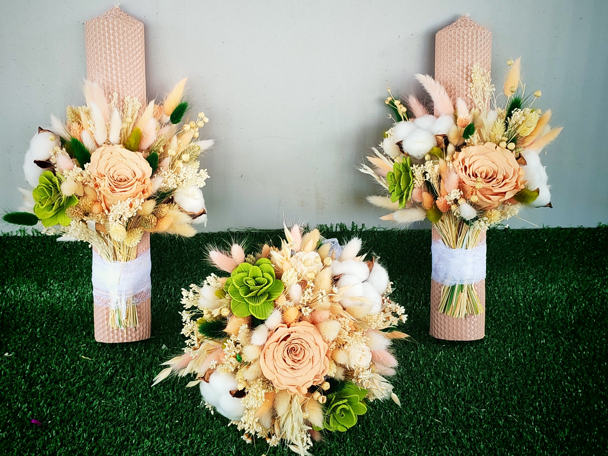 Lumânări și buchet criogenate somon verde