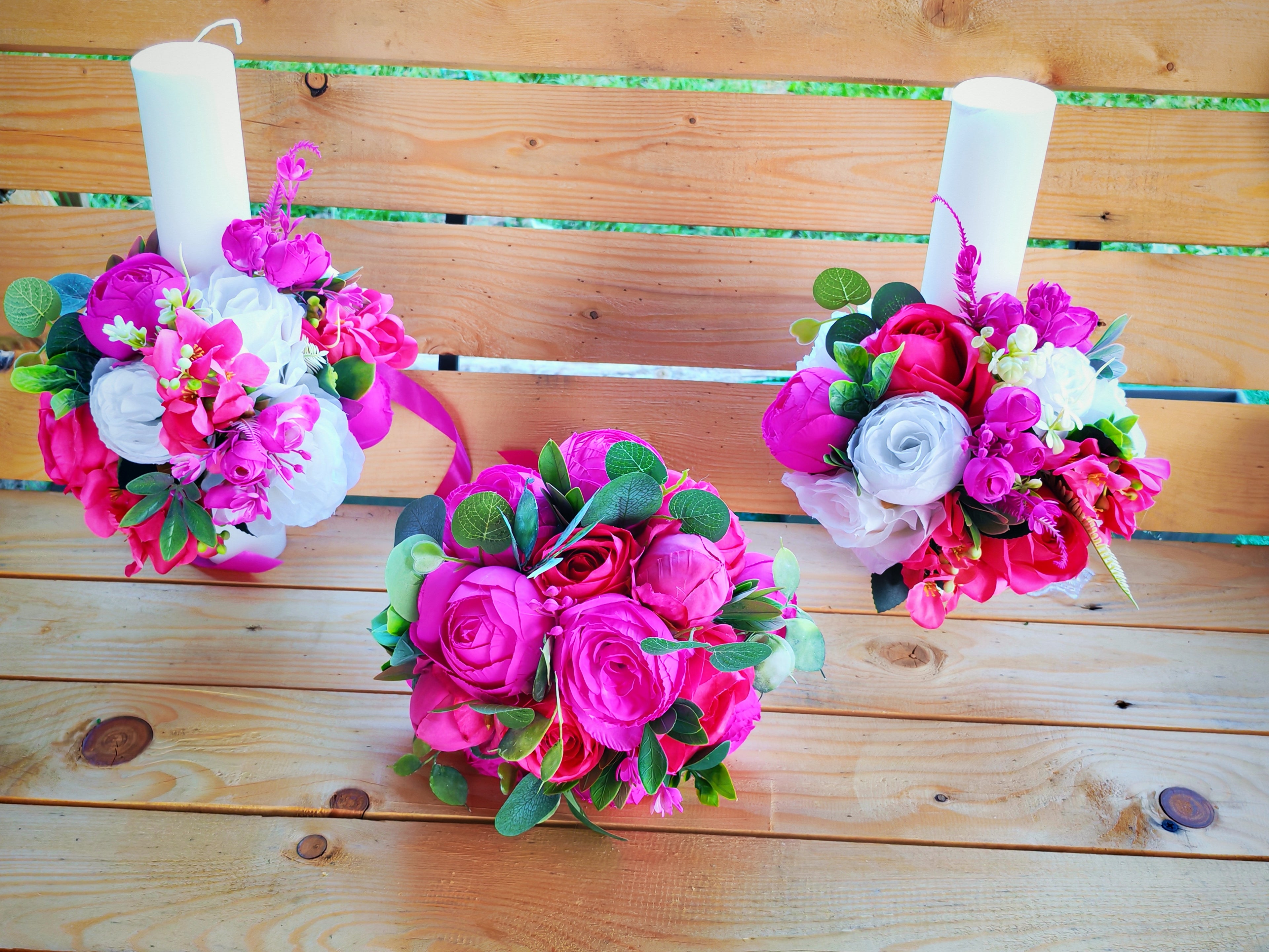 Set lumânări și Buchet mătase