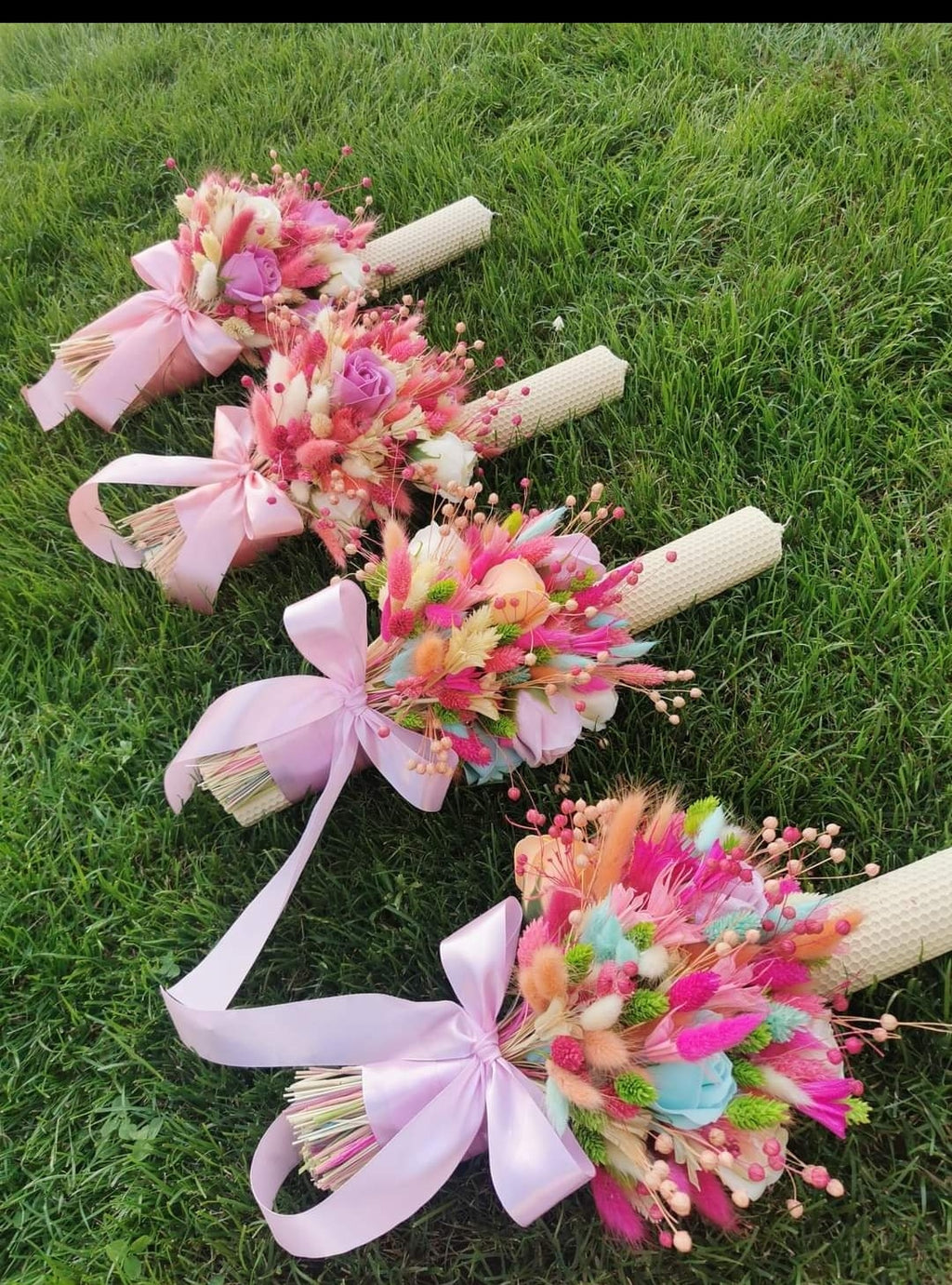 Set 2 lumânări și Buchet flori uscate